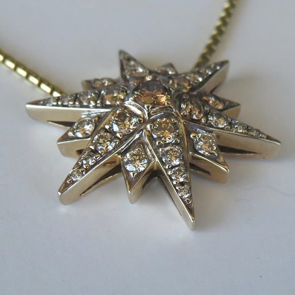 H. Stern 18K Gold Diamond Star Pendant With Yellow Gold Chain Necklace - Picture 3 of 16